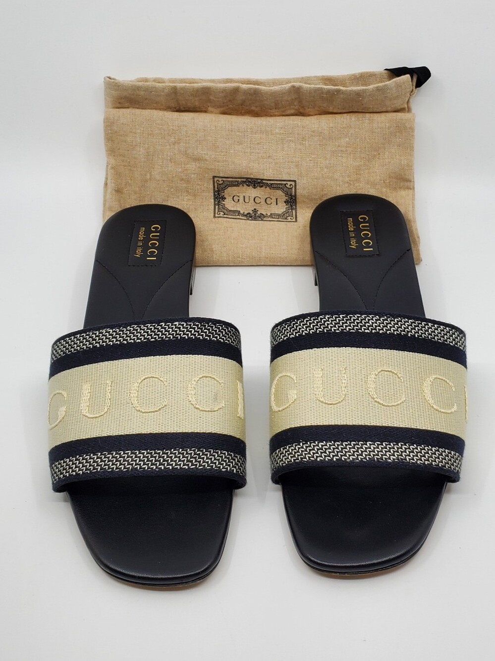 GUCCI Jane Logo-embroidery Canvas And Leather Slides - Size 41